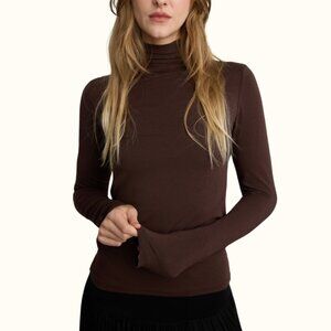 Oak + Fort Mockneck Long Sleeve Top in Coffee Bean